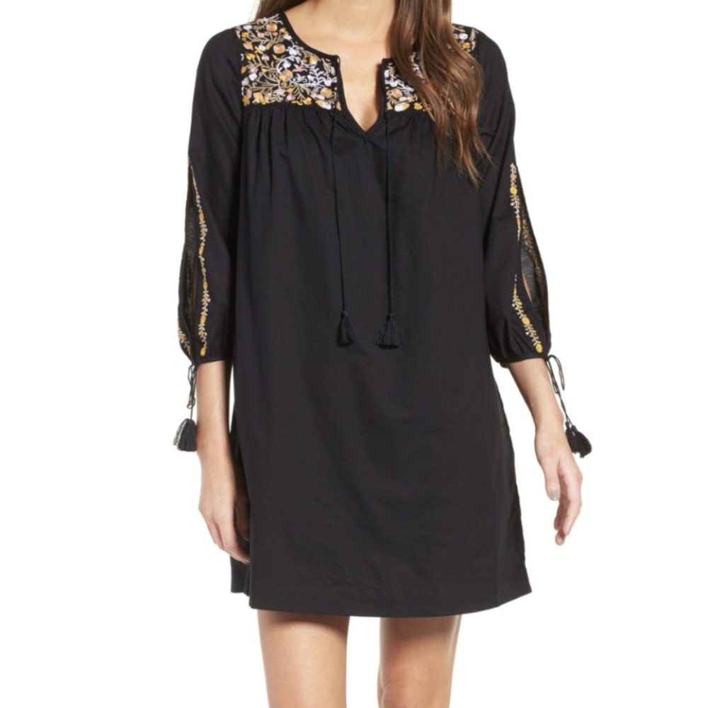 Madewell Embroidered Flower Dress Navy Blue Size Small